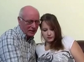 Old grandfather seduce not grand-daughter to first fuck