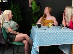 Cfnm babes blowing older guys dick in the cafe