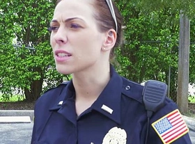 Female cops pull over black suspect and suck his cock