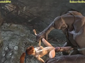 Kasumi destroyed by giant cyclop getting stomach bulged